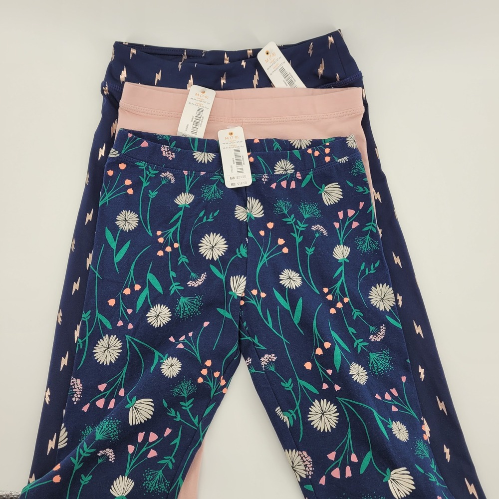 Lot of 3 Gymboree Girls M 7-8 Leggings Navy Floral Pink Lightning Bolt  NWT
